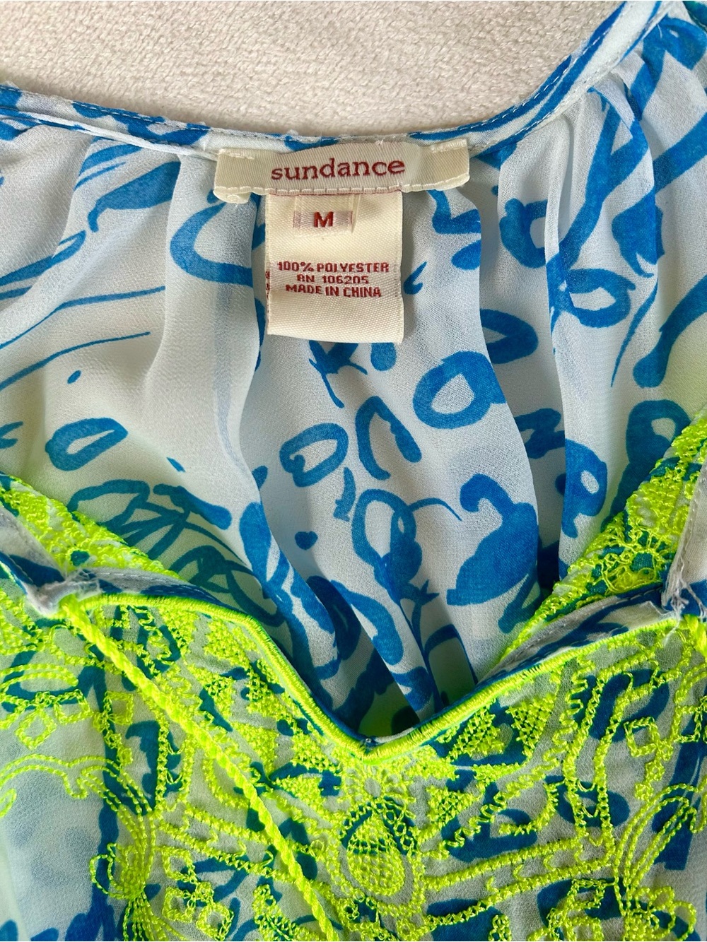 Sundance Women’s Blue & Neon Yellow Beach Cover-Up Boho Tunic Sz M - Picture 3 of 6